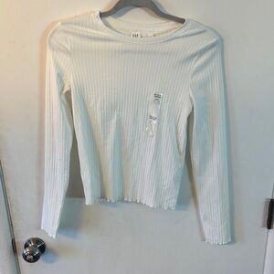 GAP Ribbed Cream Long Sleeve Top
